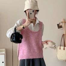 早秋新款马海毛针织背心韩国东大门大U领无袖上衣宽松叠穿马甲潮