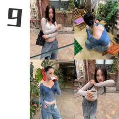 [9hour] バレエ風の結びしわtシャツ女性2025春気質レース長袖上着c9118