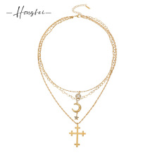 跨境欧美不锈钢双层叠戴十字架项链配饰女ins风轻奢高级感长项链