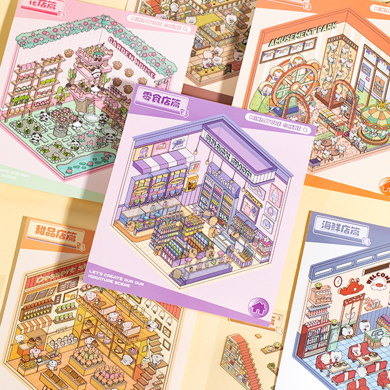 Ocio lenguaje pet miniatura paisajismo adorable libro de pegatinas fija feliz serie 18 pegatinas interesantes tridimensionales paisajismo libro