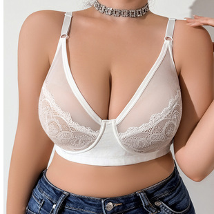 New Lace plus size Thin Push-up Towen Bra Semi-transparent Sexy Adjustable Underwear for Women Cross-border