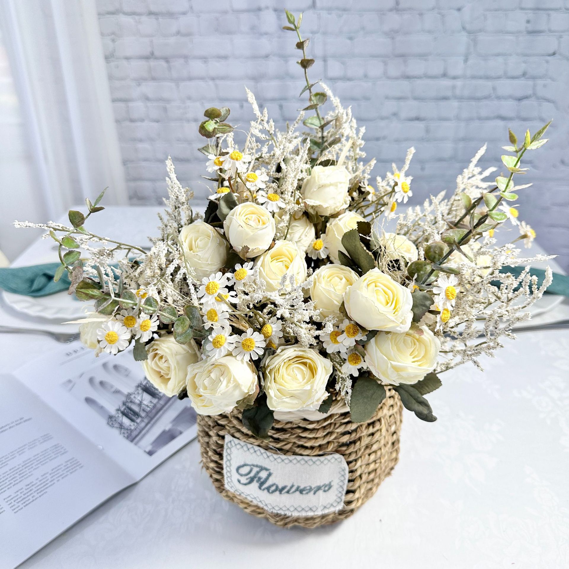 Transfrontalière nouvelle fleur artificielle en tissu enduit automne sec séché à la main rose fleur artificielle fenêtre de la maison chevet décoration de fleurs artificielles