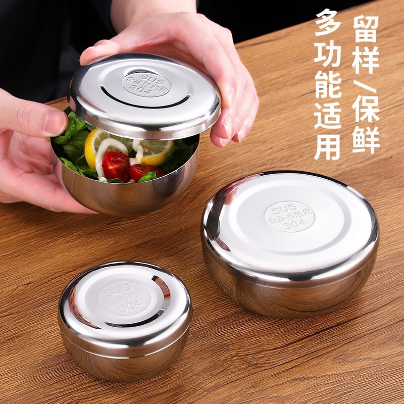 304 ステンレス鋼のライスボウル単層韓国キムチボウル蓋付きラウンド蒸しライスボウル食品サンプルボックス|undefined