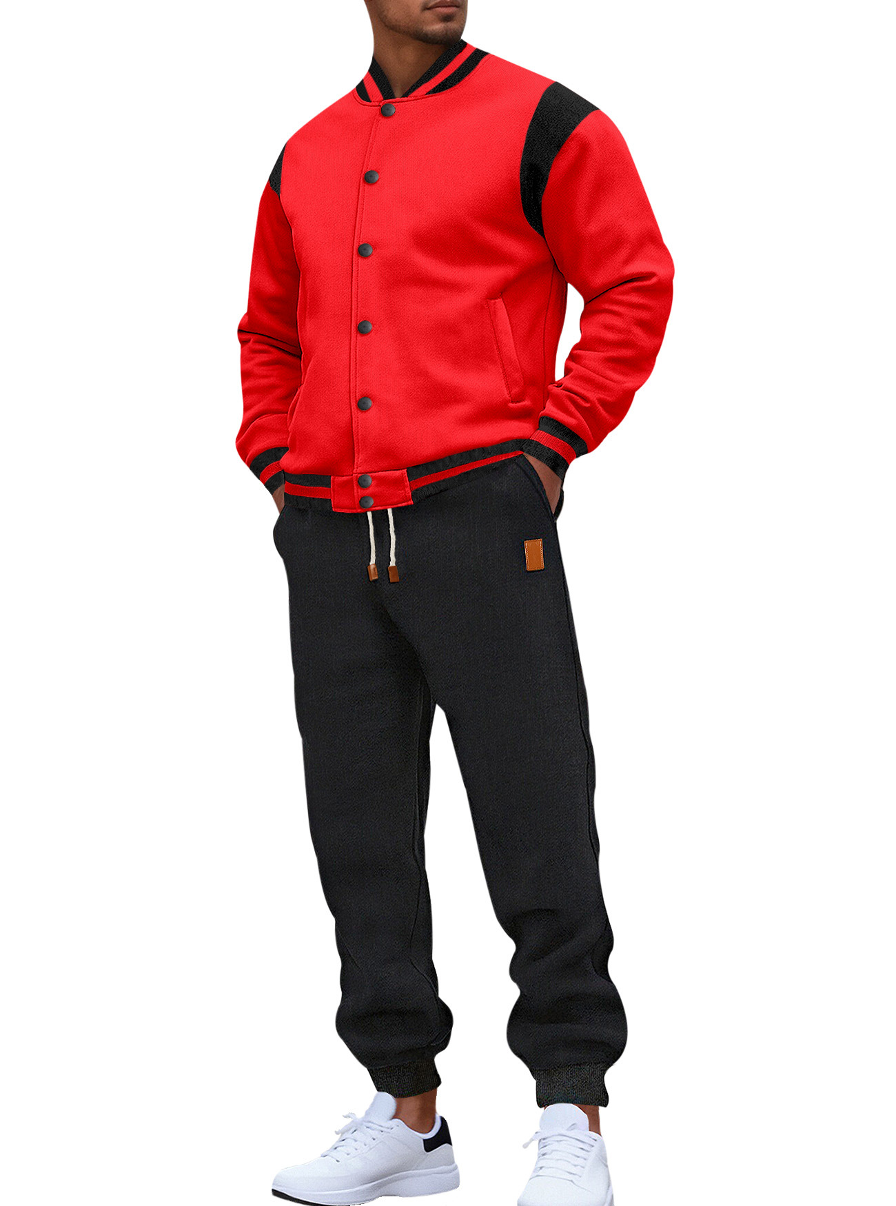 Transfronterizos Europeos y estadounidenses de moda casual tendencia europea y americana pull cardigan empalmado buckle set de traje de béisbol grande