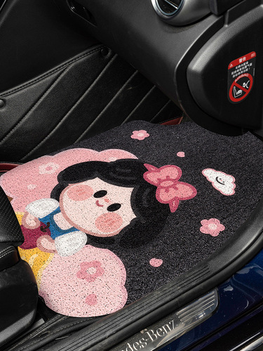 Cartoon car wire ring floor mats, universal carpets, single-chip car interior anti-dirty protective mats for main drivers, cute girls floor mats