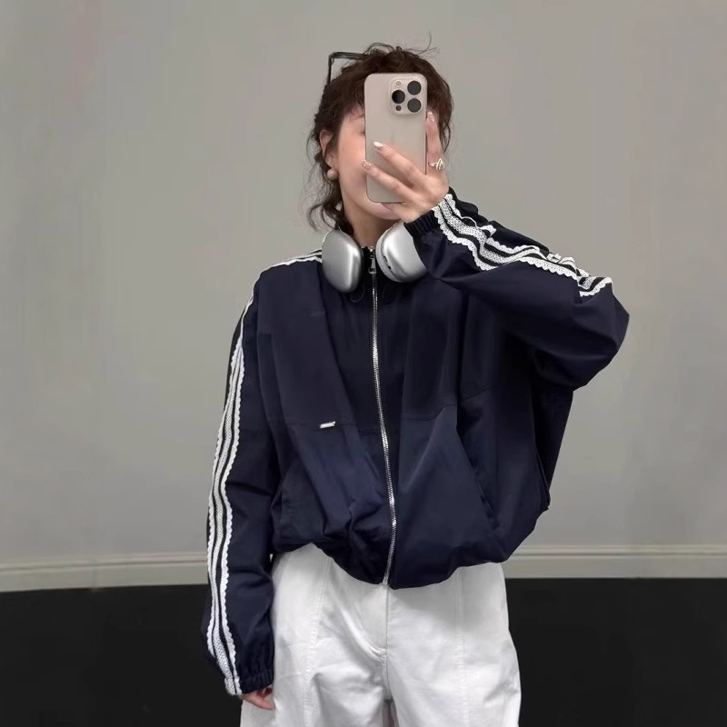 Lace Stitching Collar Coat Women's European 2025 Spring New Casual Loose All-match Jacket Trendy Top