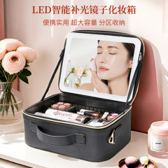 新しい化粧品バッグ大容量高級感 12inch LED ミラー旅行化粧品ケース防水収納化粧品女性