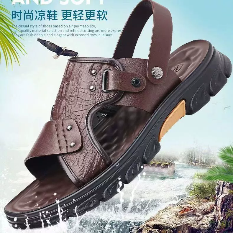 Сандалии мужские летние на толстой подошве мужские нескользящие пляжные туфли на толстой подошве износостойкие сандалии двойного назначения и тапочки дропшиппинг