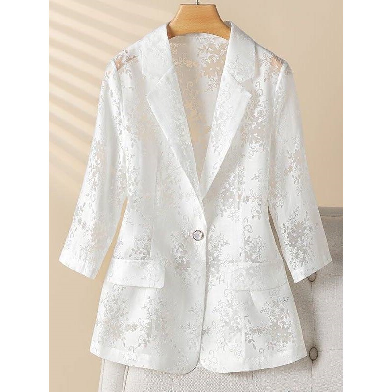 2026 Summer New Stylish Thin Blazer for Women, Fashionable Slim-Fit Three-Quarter Sleeve Sun Protection Shirt for Moms