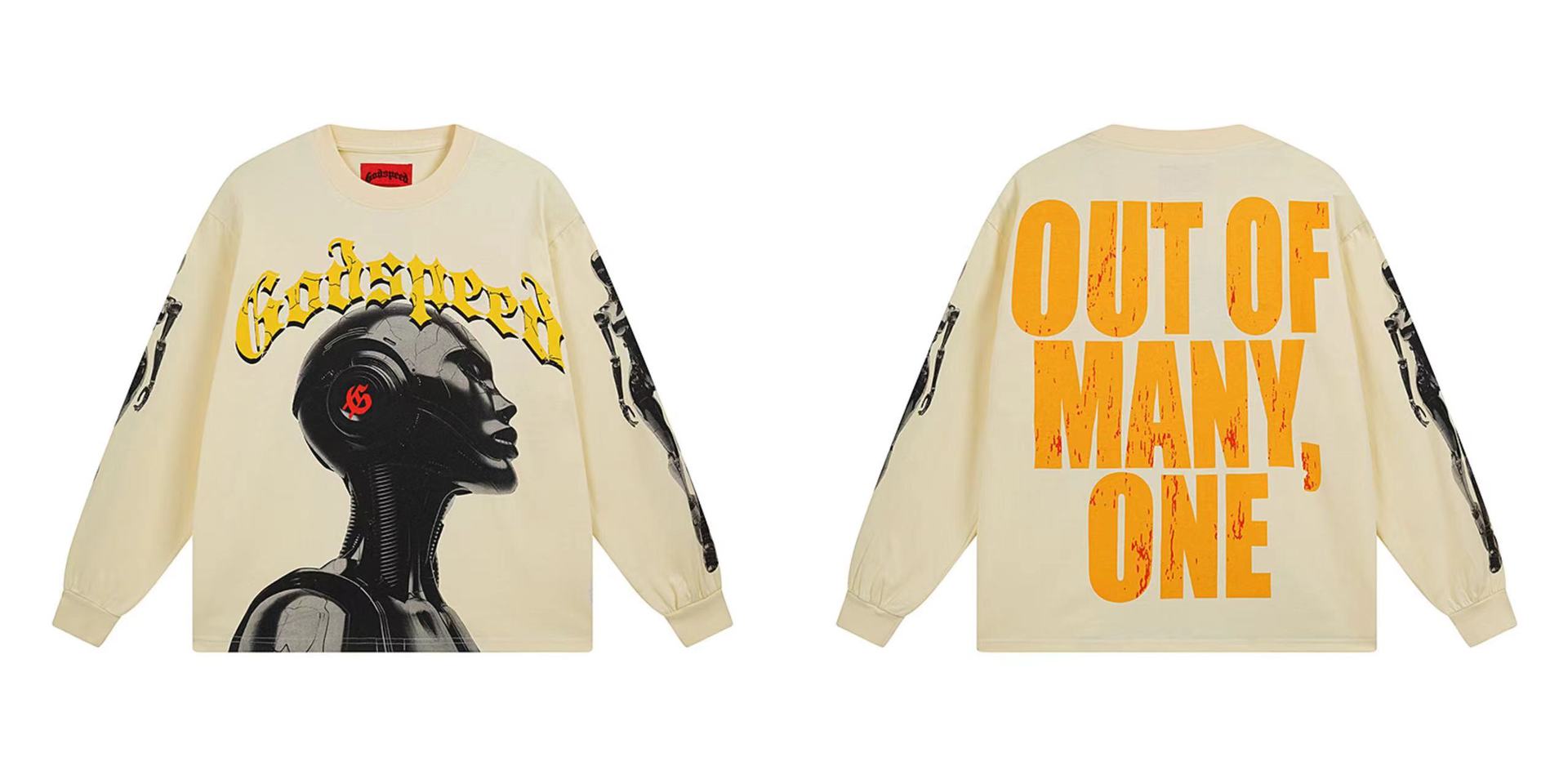 Trendy transfronterizo 25ssGodspeed Skeleton Rock Band Camiseta de manga larga de alta calidad para hombres y mujeres