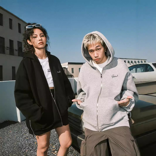 Heavy-duty zipper high street hoodie for men and women, trendy brand, hooded sweater, couple's clothing, autumn and winter, American-style coat