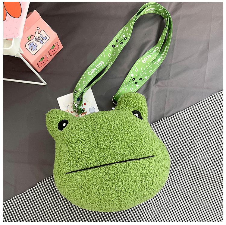 2021 Autumn New stylish and cute green frog single-shoulder crossbody bag wallet plush toy birthday gift for girls undefined