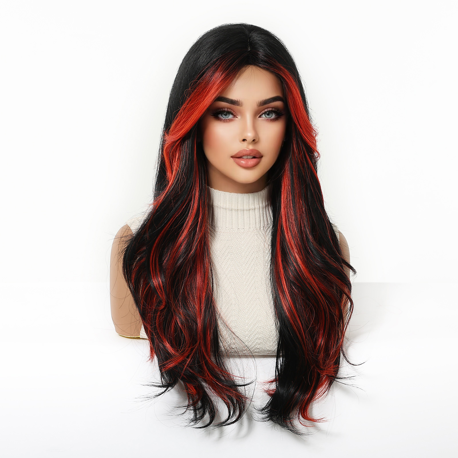 Ventas transfronterizas de pelucas de cosplay para mujeres cubiertas de cabeza elegidas teñidas de rojo ondas grandes europeas y estadounidenses de moda fibra química pelucas