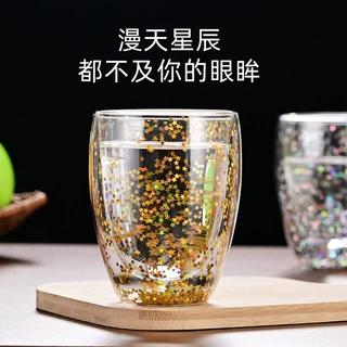 跨境批发高硼硅玻璃双层咖啡杯流沙杯家用办公果汁杯隔热奶茶杯