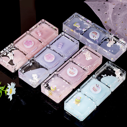 Geometric three-square cartoon rabbit enters oil and drops children's hourglass toy as a creative birthday gift for classmates