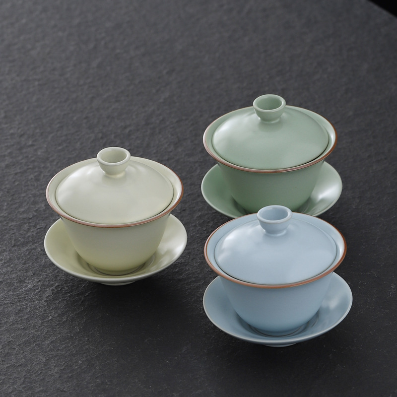 Dehua Ru kiln sancai cover Bowl ceramic tea bowl Ge kiln open piece nourishing tea bowl tea set suit tea preparation Single Cover bowl Dehua Ru kiln sancai cover Bowl ceramic tea bowl Ge kiln open piece nourishing tea bowl tea set suit tea preparation Single Cover bowl
