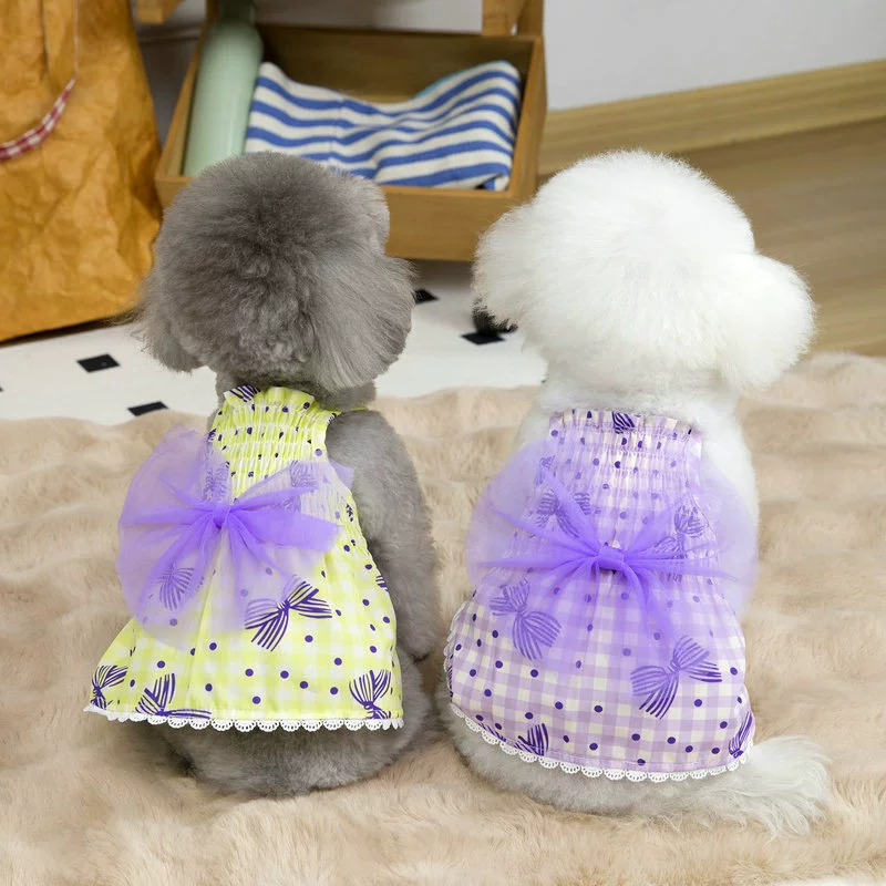 Весна и лето домашнее животное юбка милая собачья одежда Тедди маленькая марлевая юбка спот 25 оранжевый бант юбка