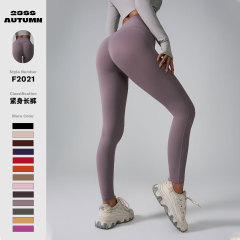 Ins2024 Cross-border New Style Sports Pants High-Waisted Pocket Seamless Bare Feeling Yoga Shaping Tight Peach Pants