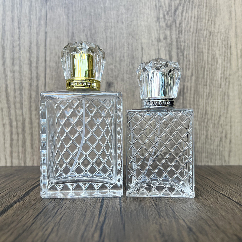 现货供应B067-50ml100ml网格亚克力方形香水瓶化妆品分装喷雾空瓶