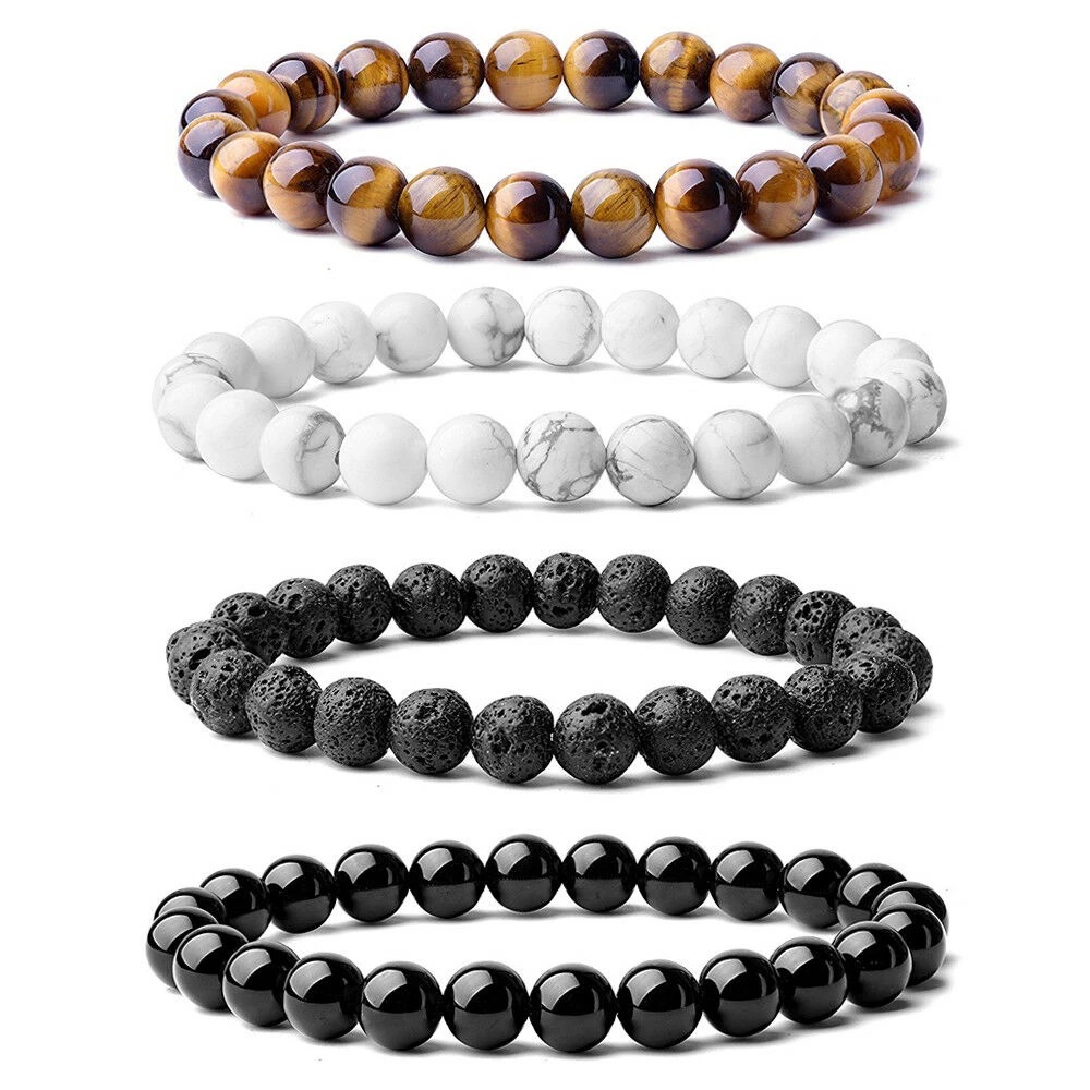 Cross-border European and American beaded bracelet Amazon wish Tiger Eye Stone volcanic stone white pine frosted stone couple bracelet generation hair