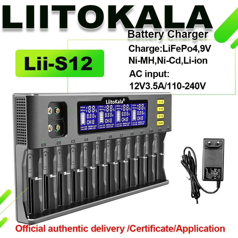 Границающий эксклюзивный поставщик LiitoKala lii-S12 12‑слотов LCD дисплей/21700/зарядное устройство на 9 В