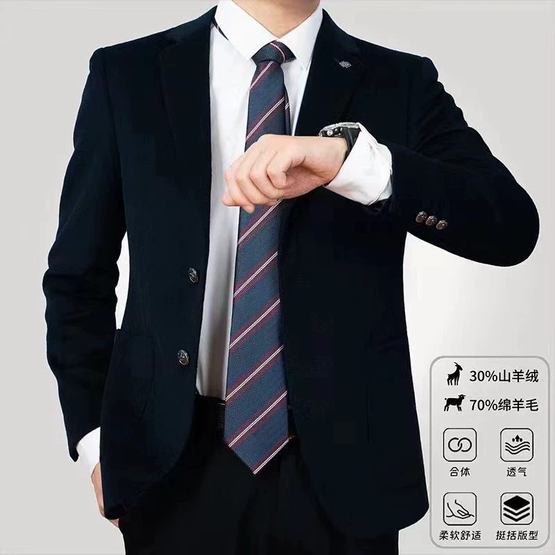Осенний новый модный мягкий кашемир мужской повседневный костюм мужская брошь с плоским воротником пиджак