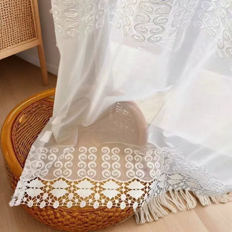 Скандинавские вышитые шторы занавески Белая пряжа прозрачная балконная пряжа Гостиная спальня эркер готовые оконные экраны