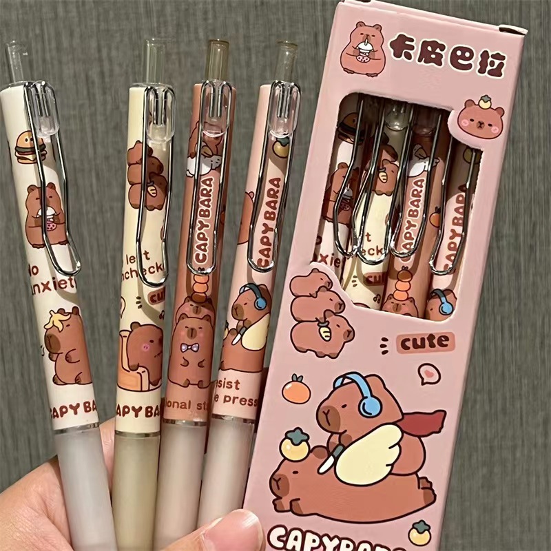 卡皮巴拉中性筆高顏值st速干學生刷題筆少女心0.5按壓式黑筆水筆