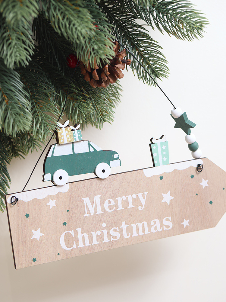 Ins madera tarjeta de bienvenida Inglés Feliz Navidad tarjeta de letras Navidad árbol de Navidad decoración creativa colgante colgante