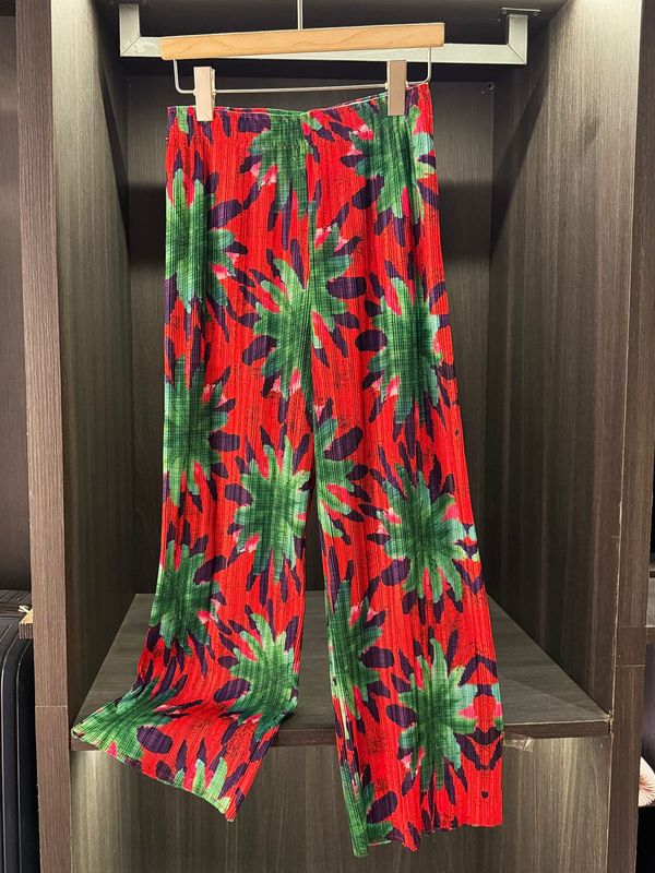 小众设计感时尚撞色印花褶皱休闲裤女秋季新款气质百搭显瘦阔腿裤|undefined