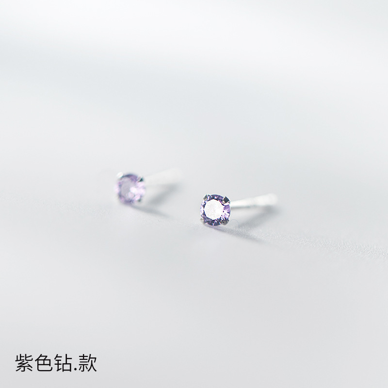千亿少女#迷你超小水钻彩色S925纯银耳钉日韩女锆石养耳洞耳骨钉|undefined