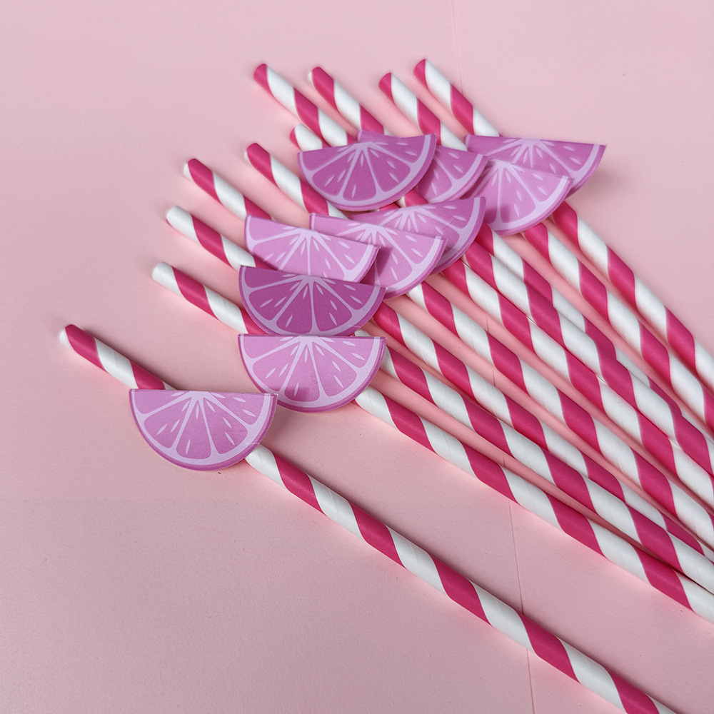Suministros para fiestas transfronterizas Pajitas de limón de frutas creativas Pajitas de papel desechables Pajitas de bebidas de jugo Spot al por mayor