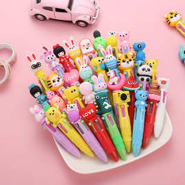 跨境卡通迷你4色圆珠笔创意高颜值多色按动手账彩色萌趣立体学生