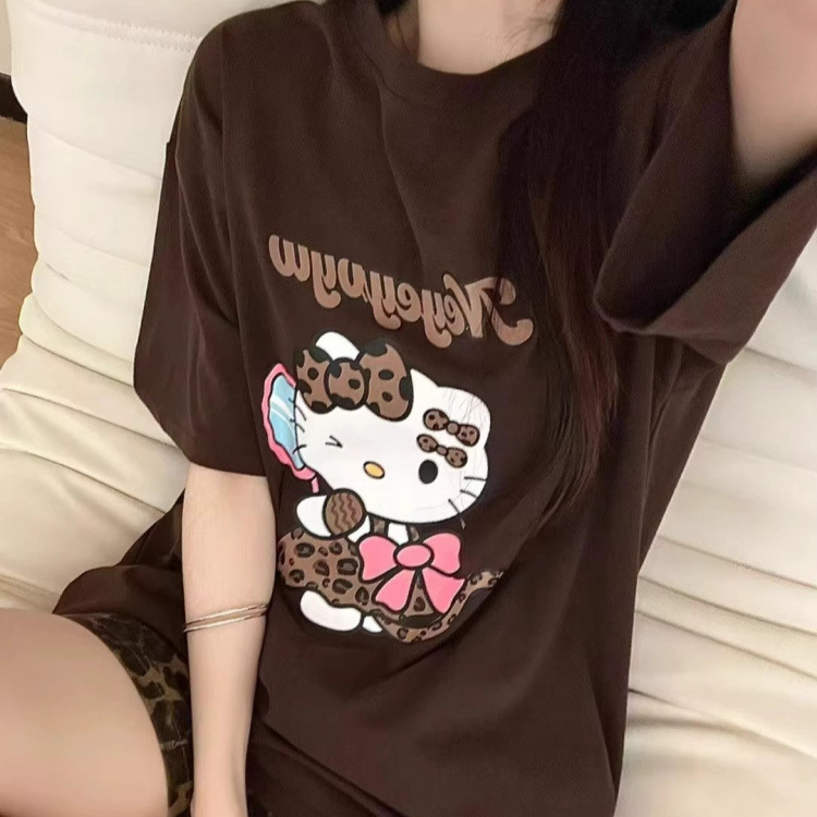 Plus-Size 150kg Cartoon Kt Cat Print Short-Sleeve T-Shirt for Women, Summer New Loose Slimming Versatile Top Plus-Size 150kg Cartoon Kt Cat Print Short-Sleeve T-Shirt for Women, Summer New Loose Slimming Versatile Top