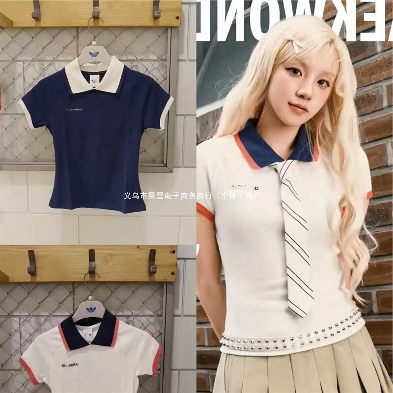 Song Yuqi's Same Style Clover Embroidered T-Shirt for Women, Summer Casual Simple Slim-Fit Sports Short-Sleeve Polo Shirt Song Yuqi's Same Style Clover Embroidered T-Shirt for Women, Summer Casual Simple Slim-Fit Sports Short-Sleeve Polo Shirt