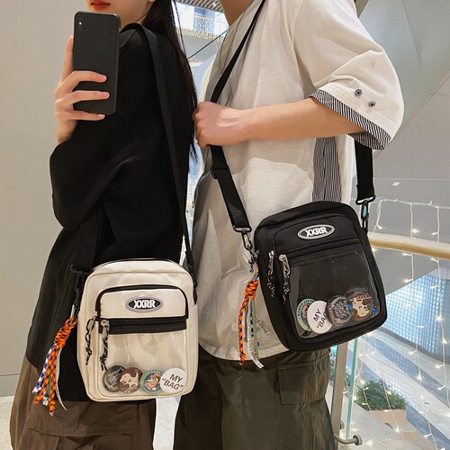 Simple couple shoulder bag, trendy brand, large capacity student mobile phone bag, Korean style casual crossbody bag, Hong Kong style transparent bag