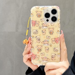 双面卡通轻松熊铃铛挂件适用iphone16promax苹果15pro手机壳流沙