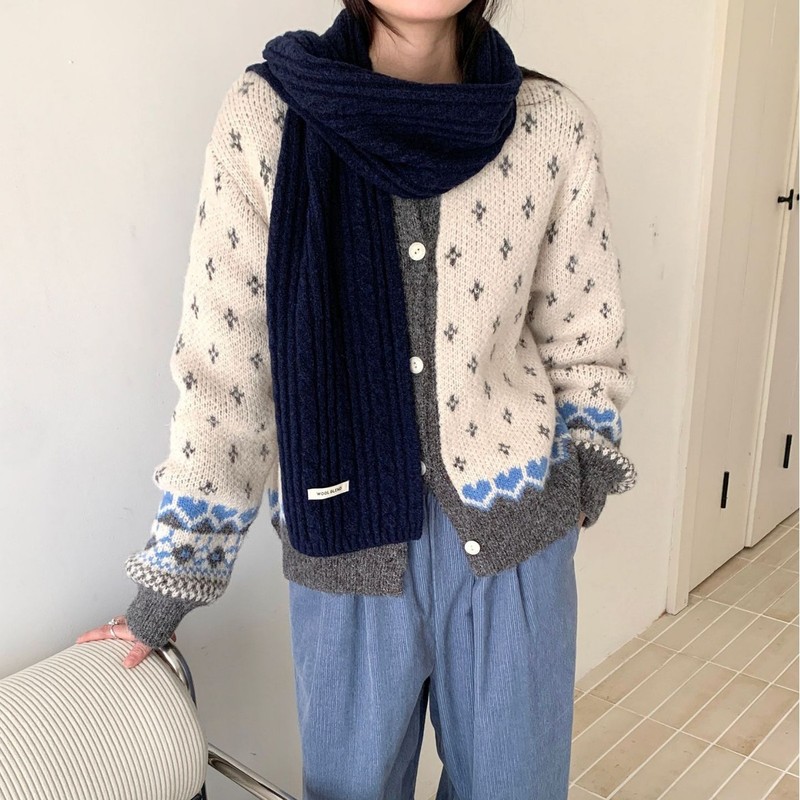 新款秋冬季女八字围巾羊毛混纺针织纯色甜美韩版百搭时尚保暖围脖|undefined