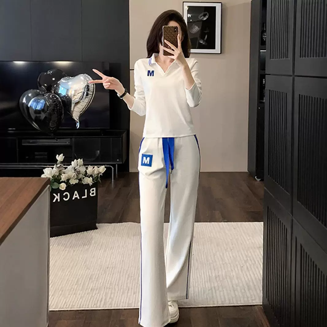 高级感跑步运动套装女款春秋时尚阔腿裤洋气减龄卫衣休闲服两件套