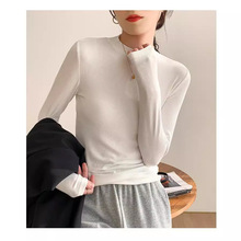 小立领老板娘同款内搭纯色纯棉半高领纯欲纯色打底衫针织衫袖t桖