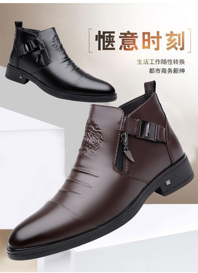 Giày bốt Martin nam cổ cao mũi tròn, da bò hai lớp, đế cao su chống trượt, lót bông giữ ấm — Màu đen lót da, Màu nâu lót bông, Màu nâu lót da, Màu đen lót bông chi tiết 3