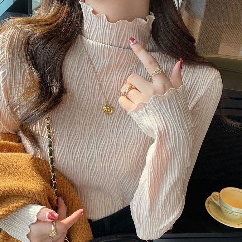 Half turtleneck long sleeve slim bottoming shirt Women's inner wear autumn high-grade new 2023 Western style fungus edge clothes Half turtleneck long sleeve slim bottoming shirt Women's inner wear autumn high-grade new 2023 Western style fungus edge clothes