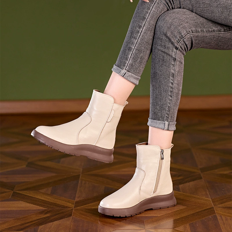 Первый слой воловьей кожи, осенне-зимние ботинки из натуральной кожи 2025 года для женщин, женская обувь из натуральной кожи с боковой молнией в корейском стиле, женская повседневная обувь большого размера