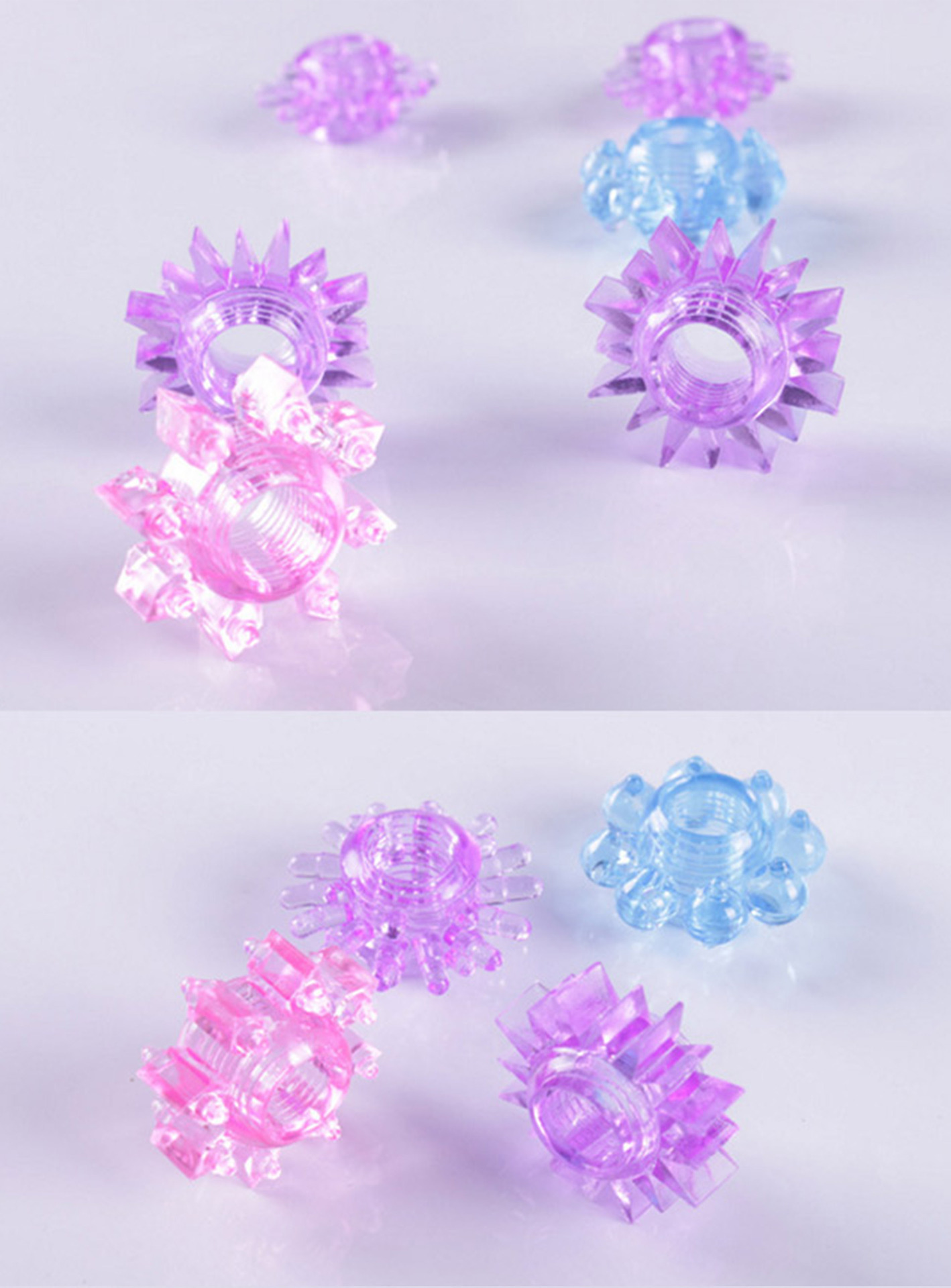 Colorful Silicone Locking Ring with Spikes, Manual Adult Toy — detail image 10