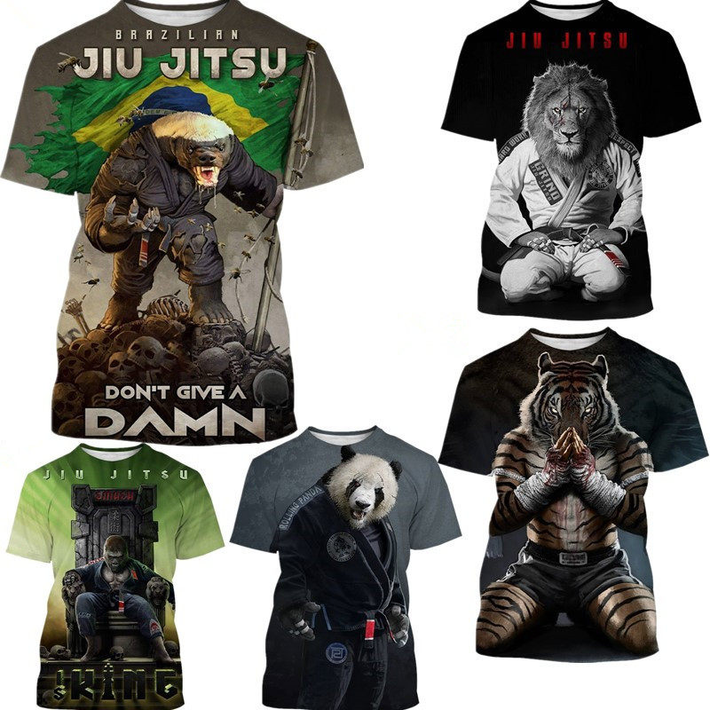 Cross-border new Brazilian jiu Shu tough guy animal Harajuku style short-sleeved T-shirt 3D digital printing factory direct sales