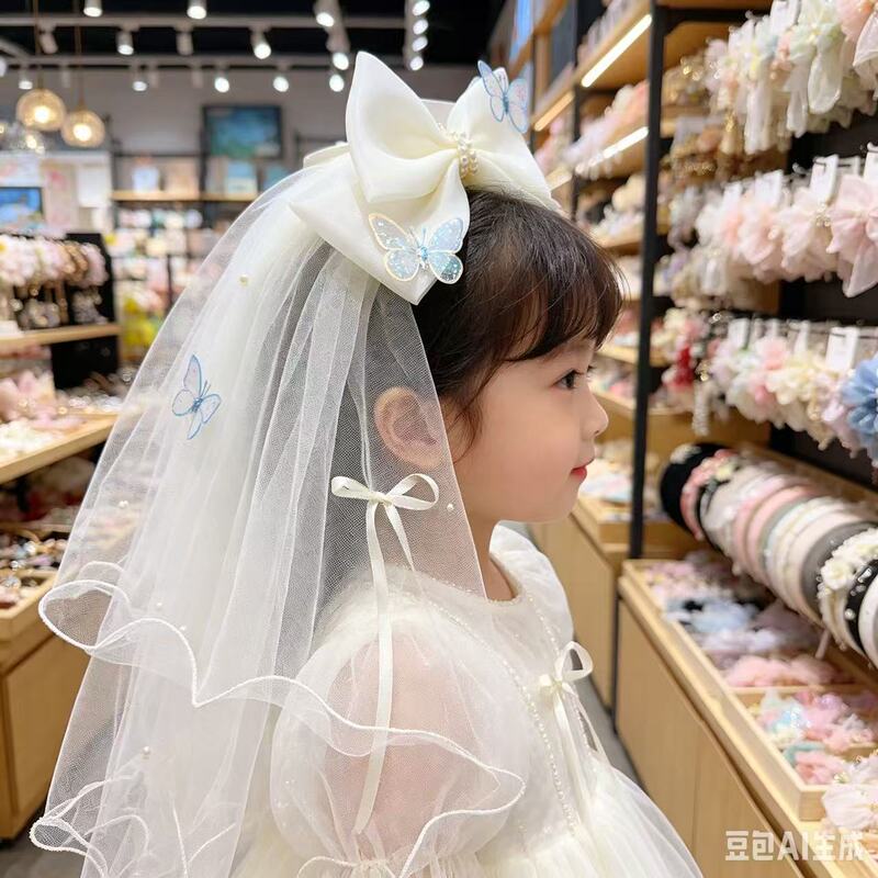 Children's Bowknot Veil, Forest-Style Travel Photography, Internet Celebrity Photo Props, Hard Tulle, Super Fairy Hairband, New Model