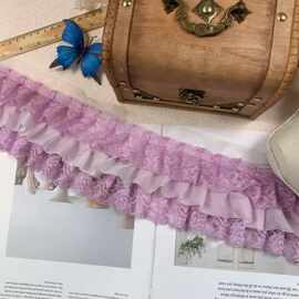 10厘米宽三层雪纺蕾丝荷叶边花边服装公主娃衣裙摆发饰手工diy装