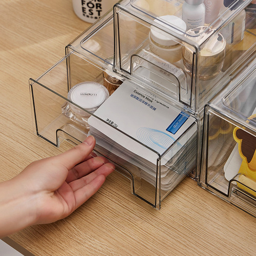 Desktop cosmetics mask storage box acrylic transparent drawer type stackable multi-layer skin care storage box