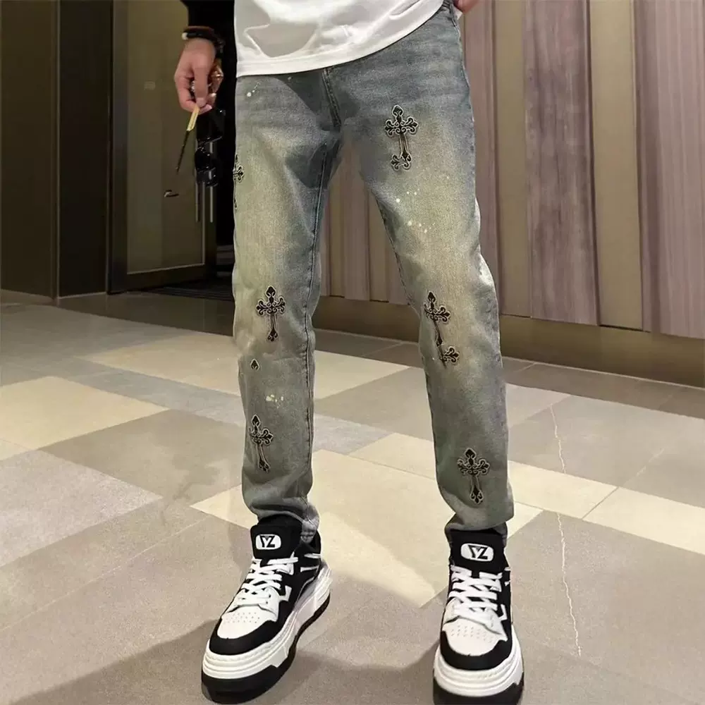 厂家批发春秋季新款宽松直筒牛仔裤男士时尚个性复古潮流休闲裤