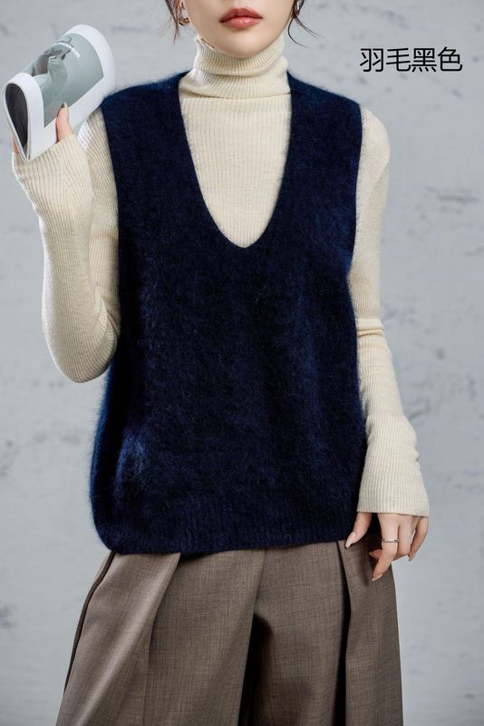 ウール95、カシミア5、起毛ノースリーブカシミヤセーター、起毛ロングヘアートップ、ボトムベスト、ベスト、レディースアウター|undefined